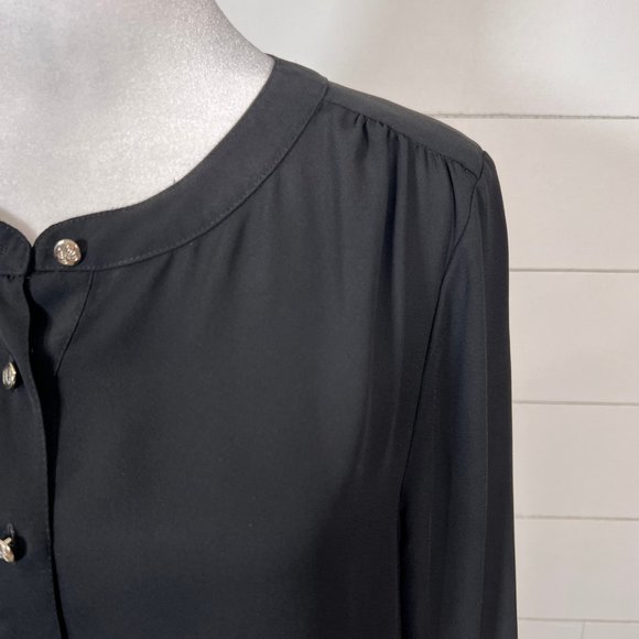 CeCe Black Semi Sheer Long Sleeve Button Down Tunic Top Size M - Picture 3 of 10
